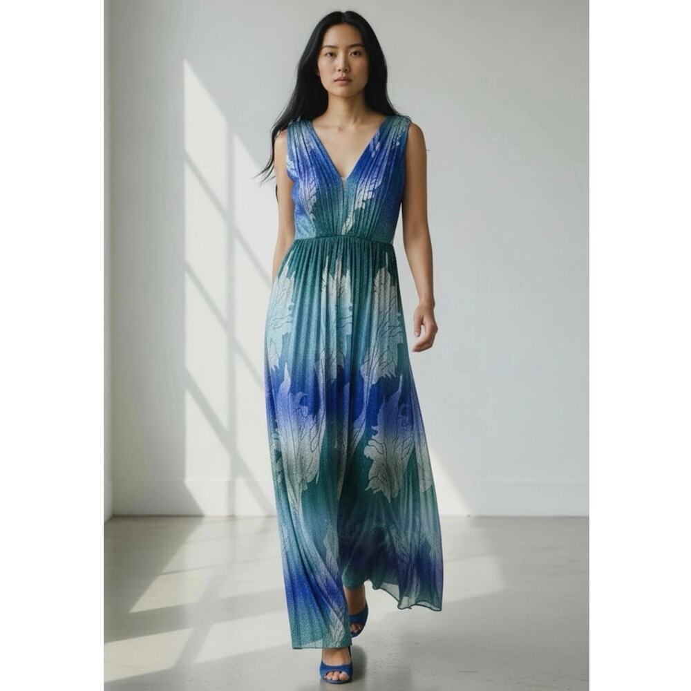 Dress the Population Sleeveless Deep V-Neck Ombre Maxi Dress Size XS NWOT